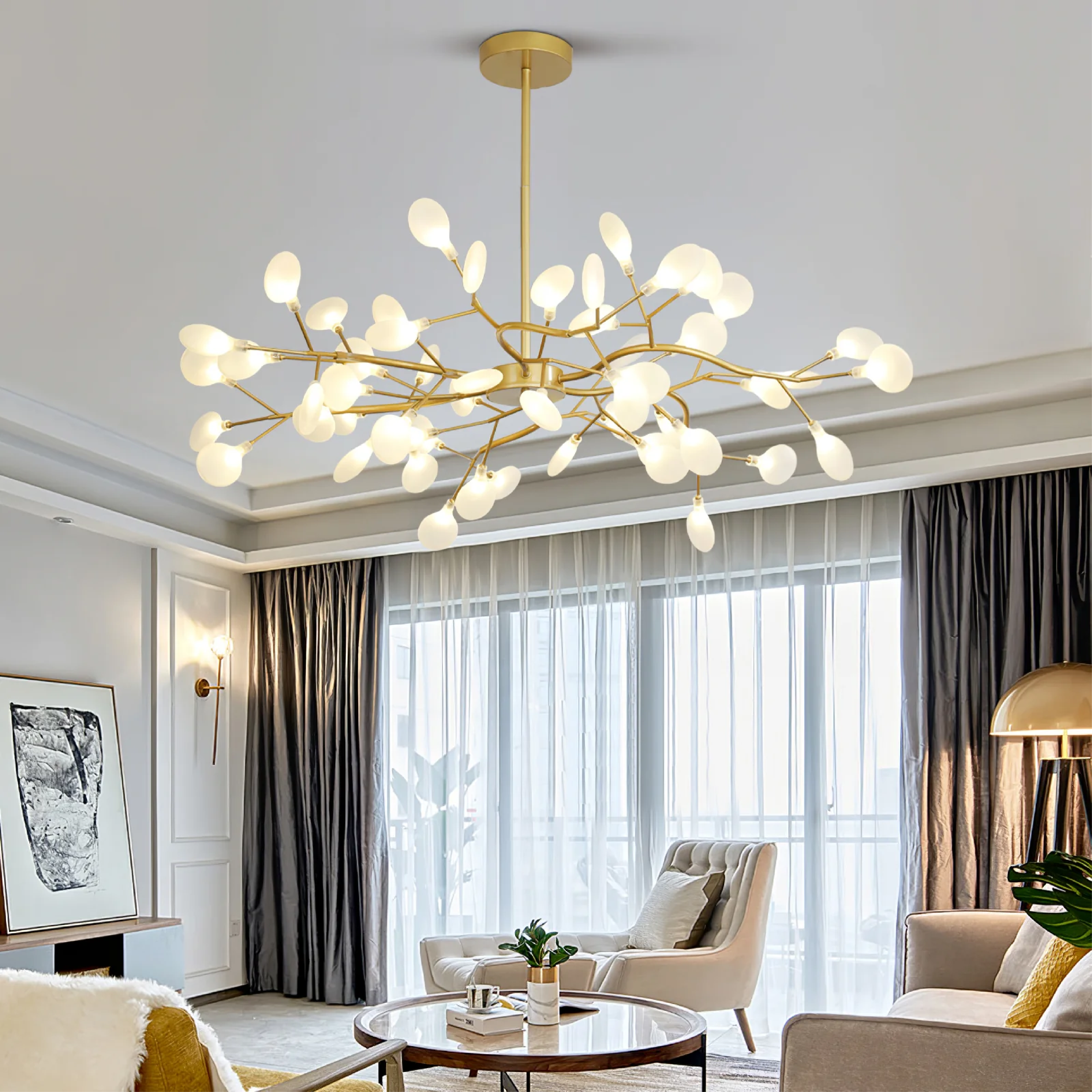 Ceiling Chandelier Metal Acrylic 177.8 cm Black Dining Room Branch LED Pendant Light Modern High Ceiling Fixture | Thomler