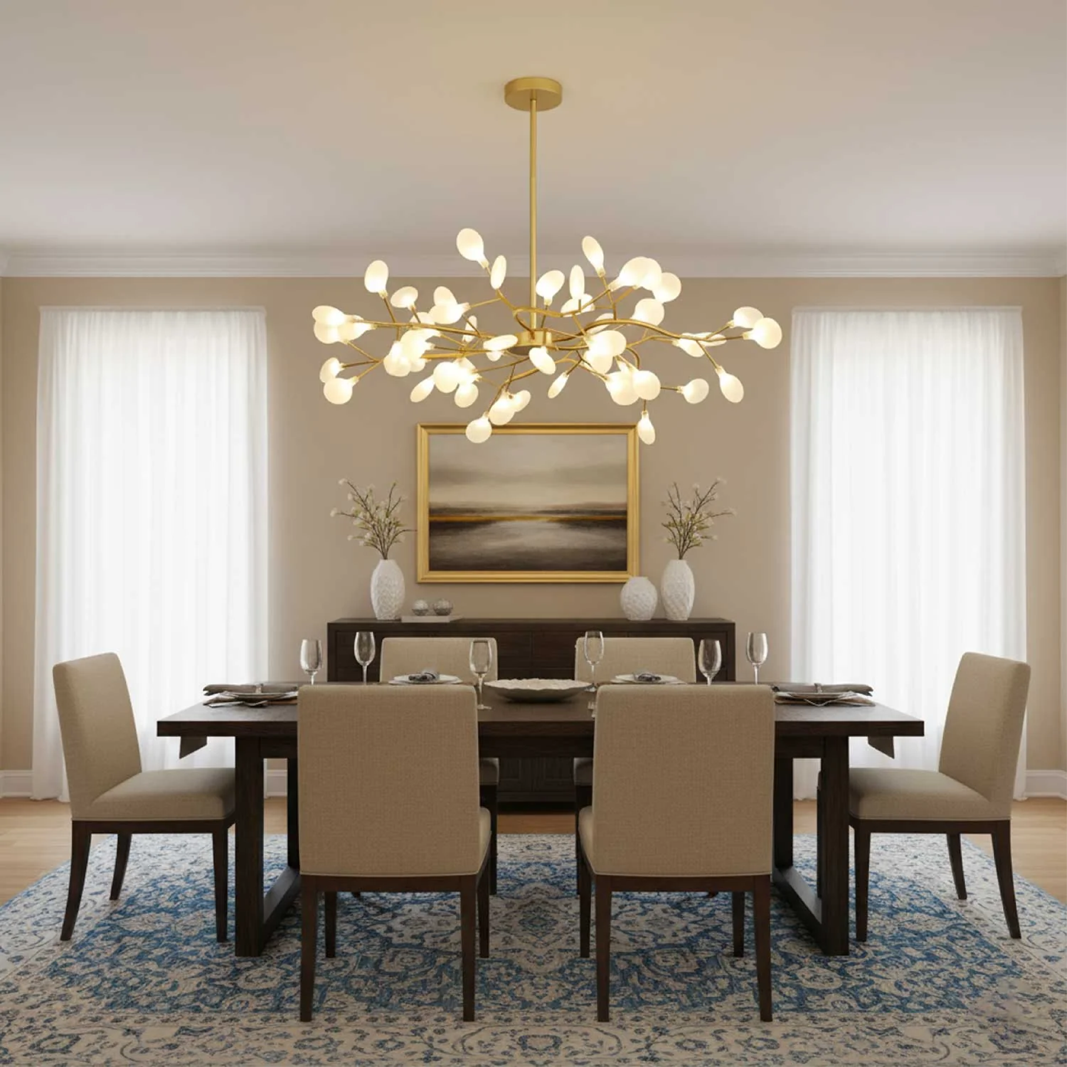 Ceiling Chandelier Metal Acrylic 177.8 cm Black Dining Room Branch LED Pendant Light Modern High Ceiling Fixture | Thomler