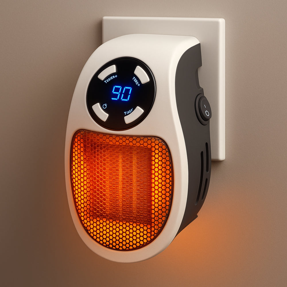Plug-In Ceramic Space Heater with Digital Display & Timer for Bedroom, Bathroom, Office – Compact Wall Outlet Heater with Adjustable | Thomler