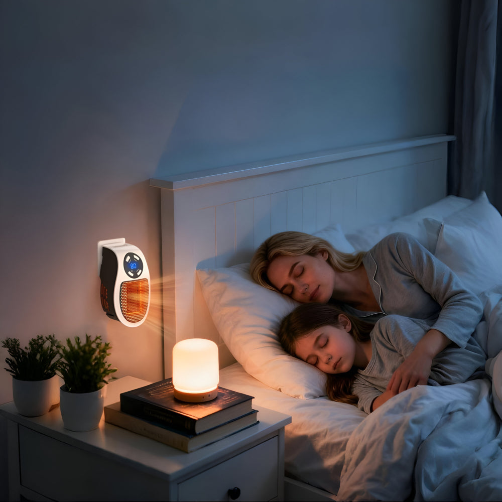 Plug-In Ceramic Space Heater with Digital Display & Timer for Bedroom, Bathroom, Office – Compact Wall Outlet Heater with Adjustable | Thomler