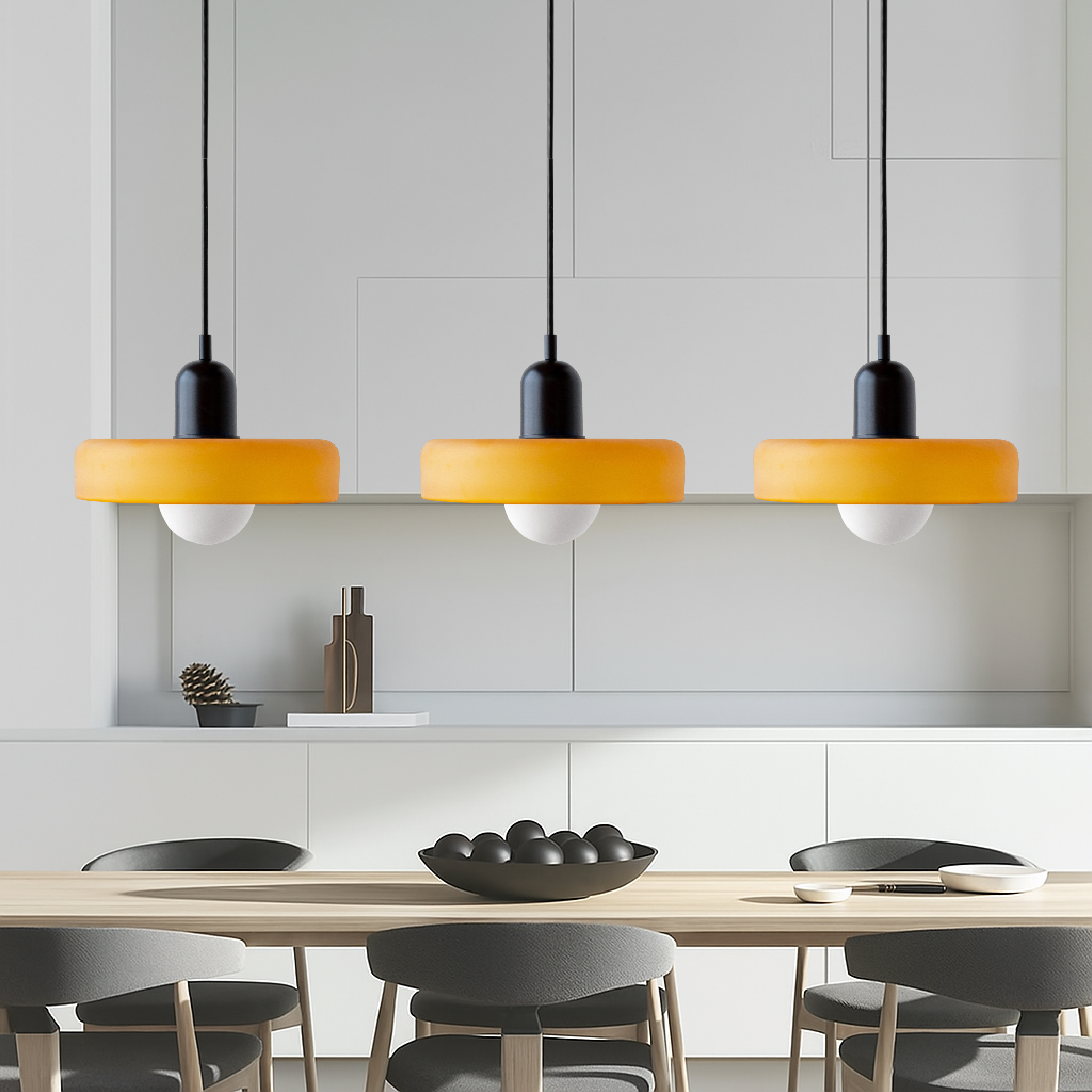 Pendant Light Glass 99.0 cm Black Dining Room Kitchen Island Triple Hanging Ceiling Lamp | Thomler