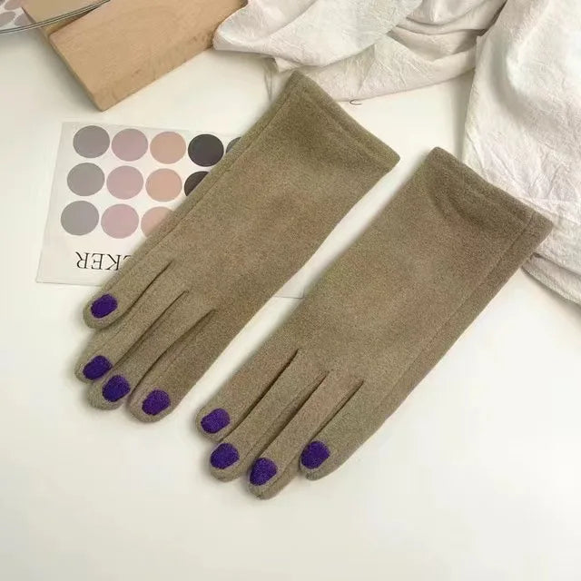 Fleece-Lined Knit Gloves with Embroidered Fingernail Detail for Women | Thomler