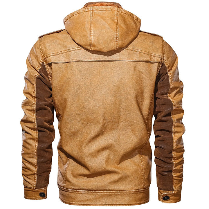 Premium Hooded Faux Leather Jacket for Men – Water-Resistant Durable Outerwear with Removable Hood | Thomler