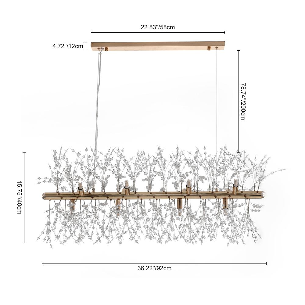 Pendant Light Metal Crystal 92.0 cm 12 Light Gold Chrome Dining Table Kitchen Island Ceiling Lighting | Thomler