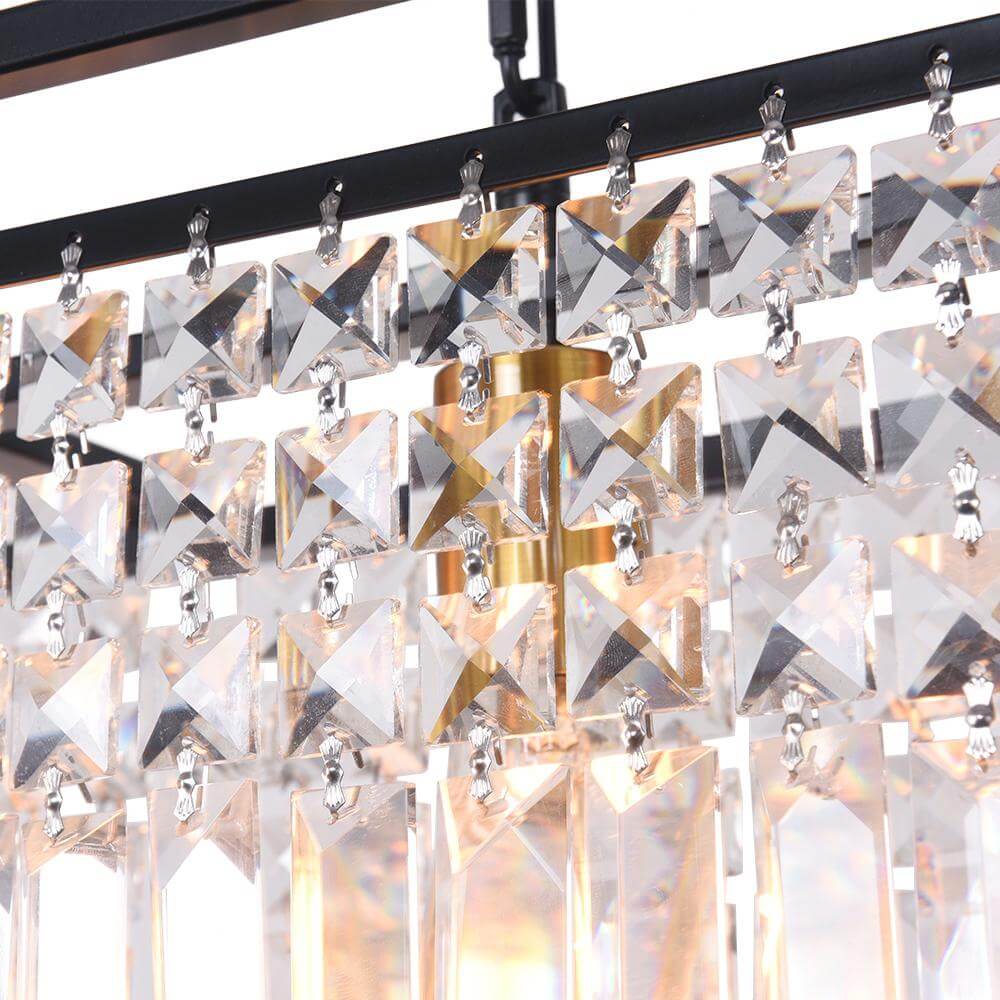 Pendant Light Crystal Glass 90.0 cm Black 5 Light Kitchen Island Dining Table Rectangular Ceiling Hanging Fixture | Thomler