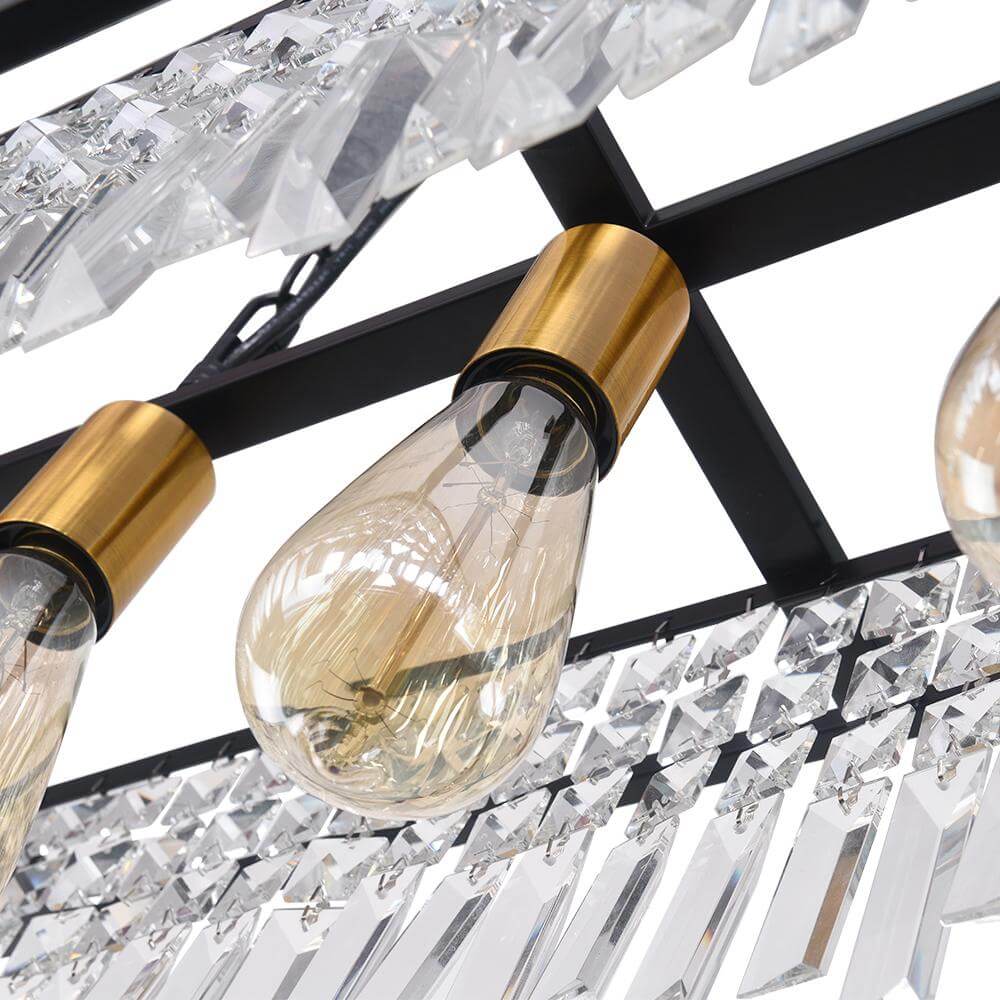 Pendant Light Crystal Glass 90.0 cm Black 5 Light Kitchen Island Dining Table Rectangular Ceiling Hanging Fixture | Thomler