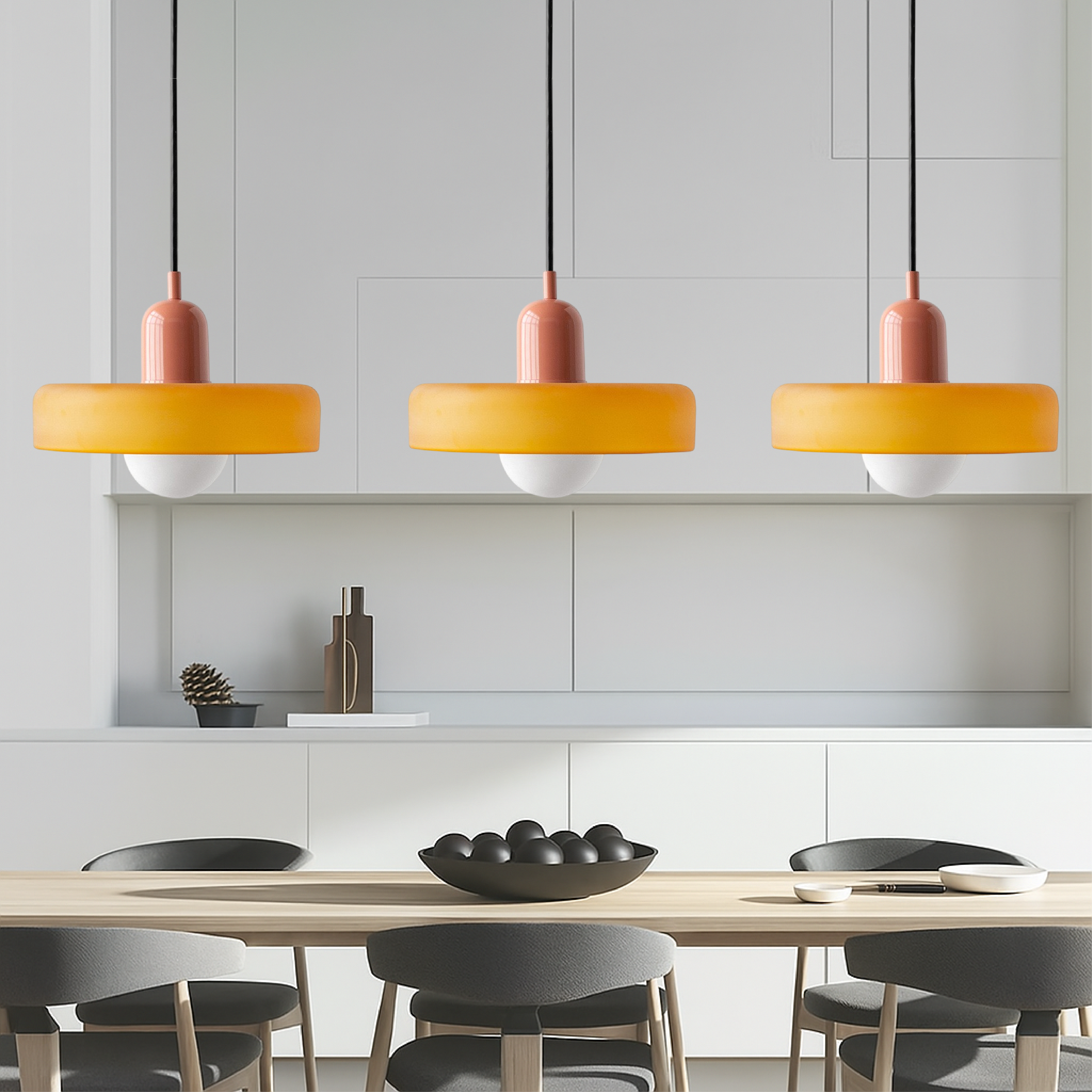 Pendant Light Glass 99.0 cm Black Dining Room Kitchen Island Triple Hanging Ceiling Lamp | Thomler