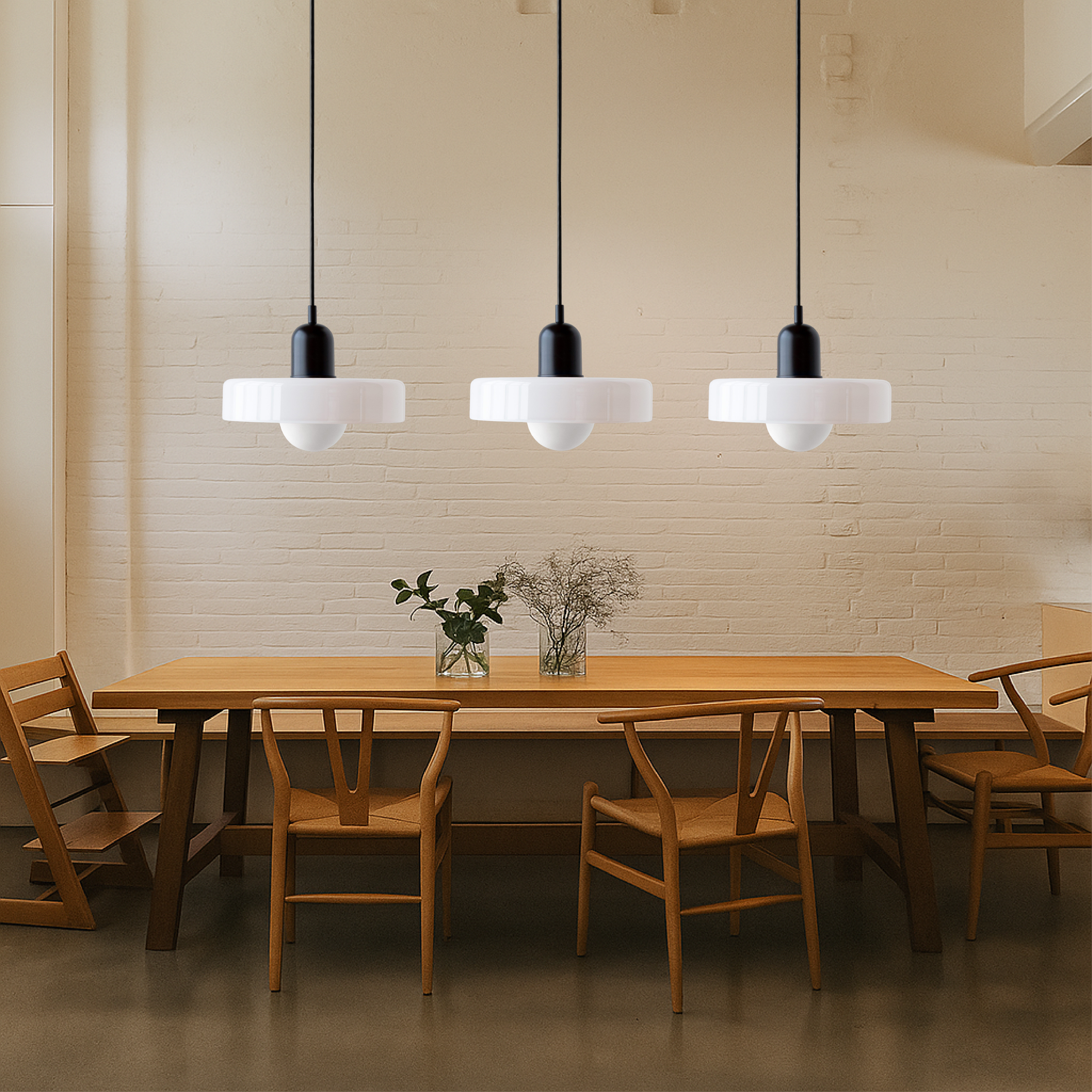 Pendant Light Glass 99.0 cm Black Dining Room Kitchen Island Triple Hanging Ceiling Lamp | Thomler
