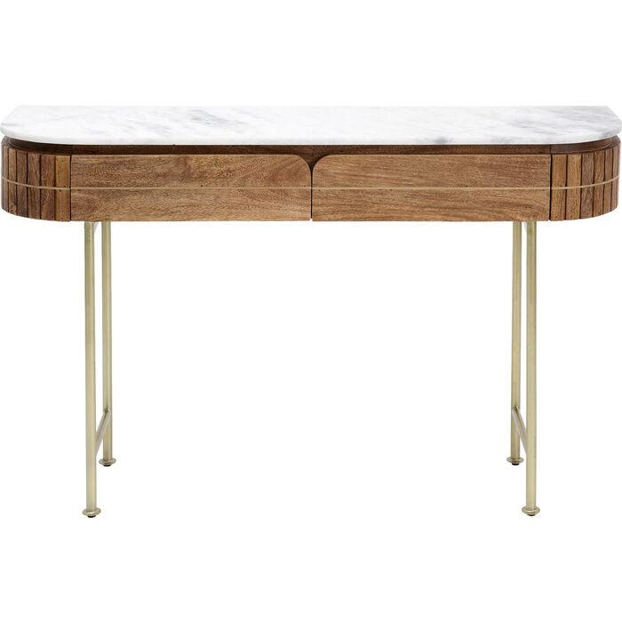 Console Table Solid Mango Wood Marble Top 100.0 cm Gold Legs Hallway Living Room Side Table With Drawers | Thomler