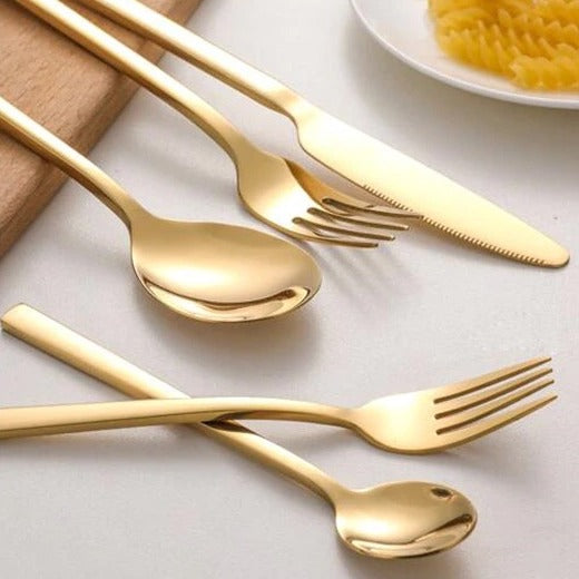 Cutlery Set 30 Piece 18/10 Stainless Steel Gold Dining Table Flatware Service For 6 Dishwasher Safe Modern Utensils | Thomler