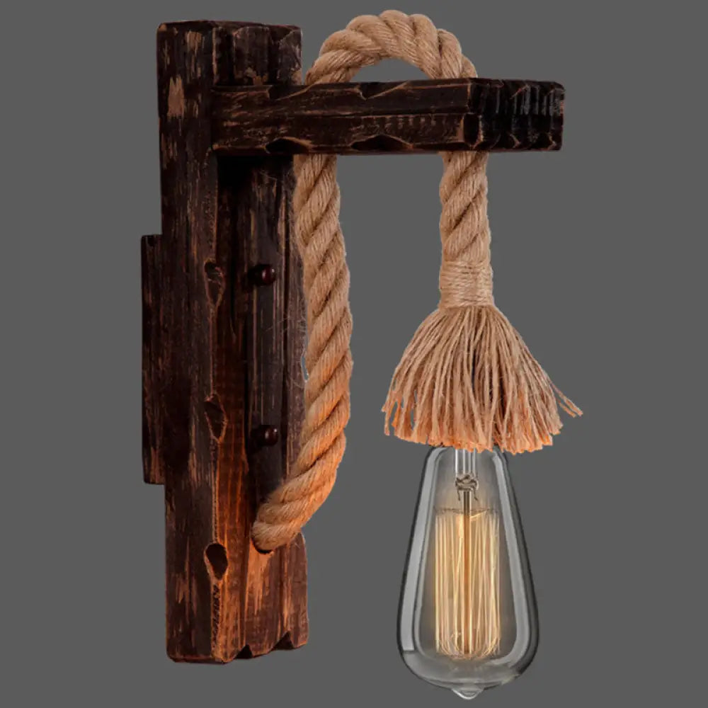 Rustic Wood Wall Sconce with Metal Cage and Rope Accent for Bedroom, Hallway, Living Room – E26 Socket Indoor Lighting Fixture | Thomler