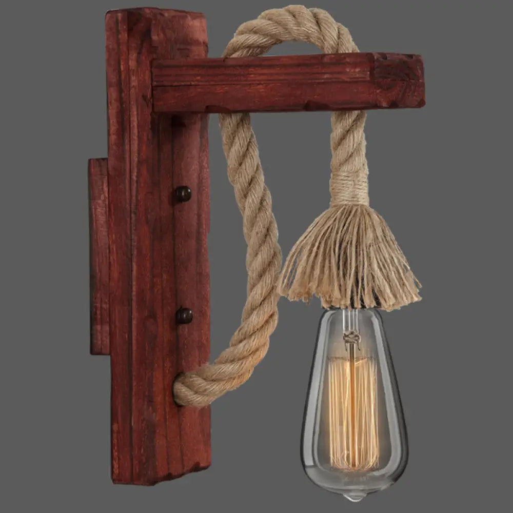 Rustic Wood Wall Sconce with Metal Cage and Rope Accent for Bedroom, Hallway, Living Room – E26 Socket Indoor Lighting Fixture | Thomler
