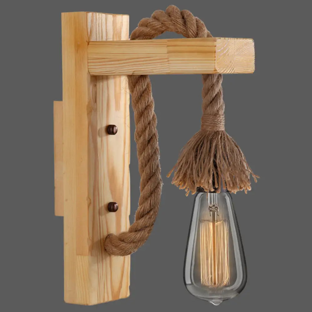 Rustic Wood Wall Sconce with Metal Cage and Rope Accent for Bedroom, Hallway, Living Room – E26 Socket Indoor Lighting Fixture | Thomler