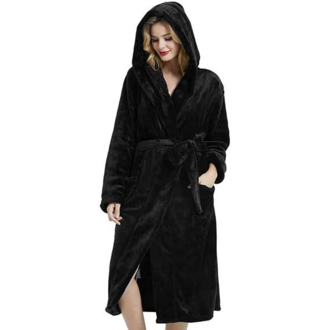 Hooded Fleece Robe for Women Long Soft Plush Loungewear with Pockets Cozy Warm Bathrobe for Lounging Relaxing Sleepwear Gift for Her Cold We | Thomler