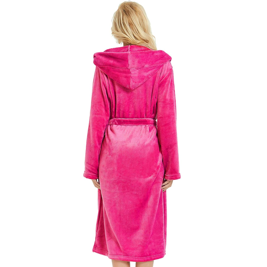 Hooded Fleece Robe for Women Long Soft Plush Loungewear with Pockets Cozy Warm Bathrobe for Lounging Relaxing Sleepwear Gift for Her Cold We | Thomler