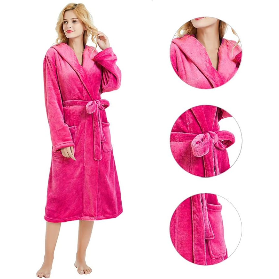 Hooded Fleece Robe for Women Long Soft Plush Loungewear with Pockets Cozy Warm Bathrobe for Lounging Relaxing Sleepwear Gift for Her Cold We | Thomler