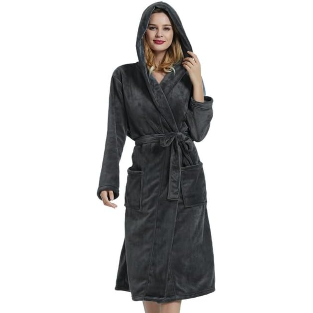 Hooded Fleece Robe for Women Long Soft Plush Loungewear with Pockets Cozy Warm Bathrobe for Lounging Relaxing Sleepwear Gift for Her Cold We | Thomler