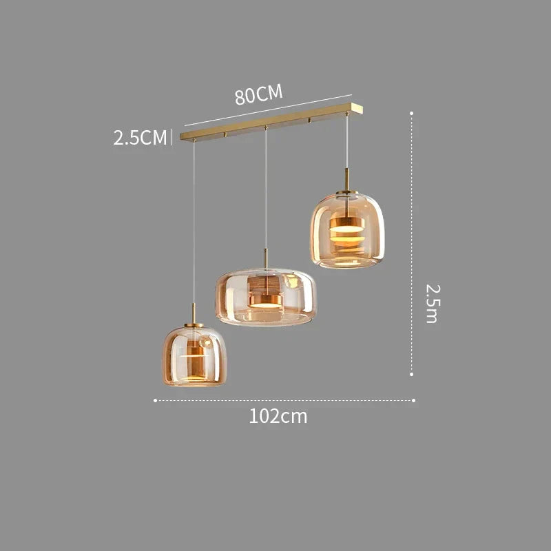 Pendant Light Glass 102.0 cm x 38.0 cm Cognac Or Smoke Grey Dining Room Kitchen Island Scandinavian Hanging Ceiling Lamp | Thomler