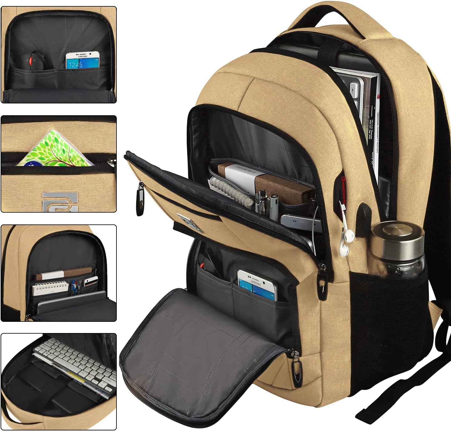Tech Backpack for Laptops Up to 15.6 Inches with Integrated USB Power Port & Hidden Security Pocket | Polyester Daypack for College Students | Thomler