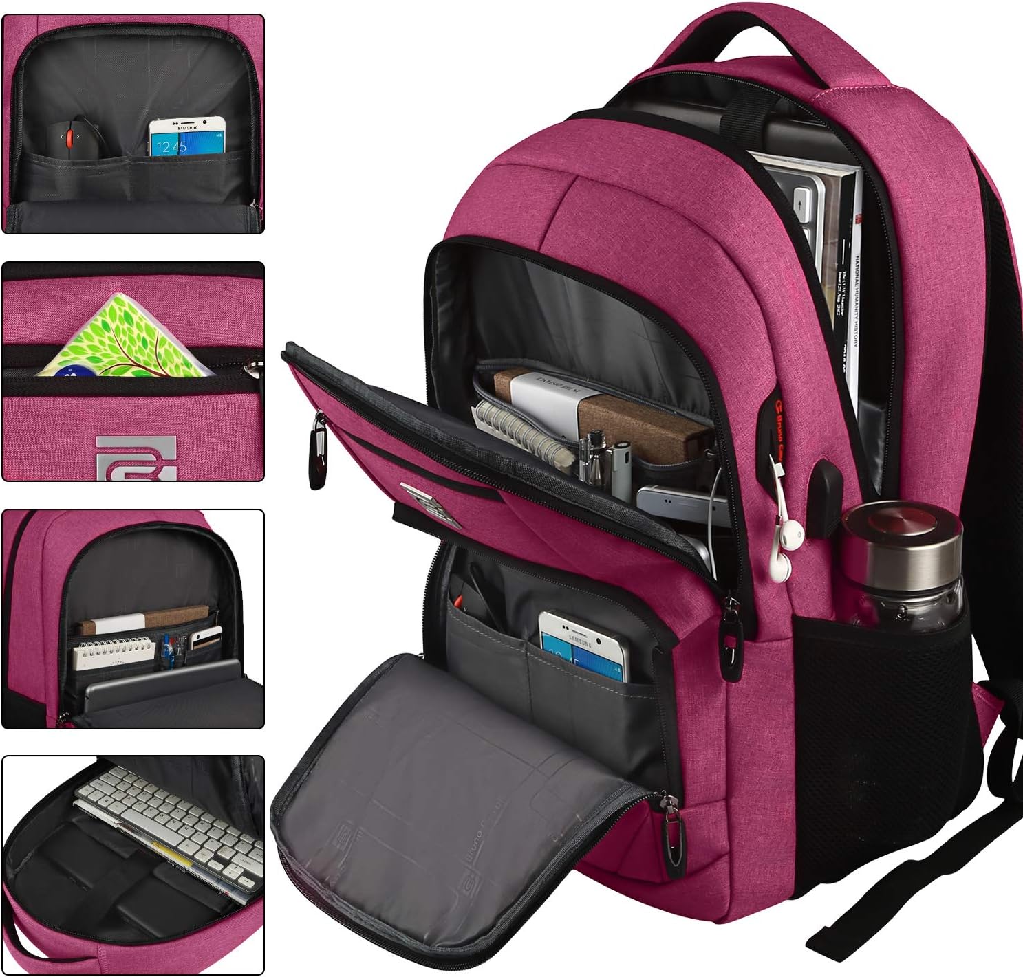 Tech Backpack for Laptops Up to 15.6 Inches with Integrated USB Power Port & Hidden Security Pocket | Polyester Daypack for College Students | Thomler
