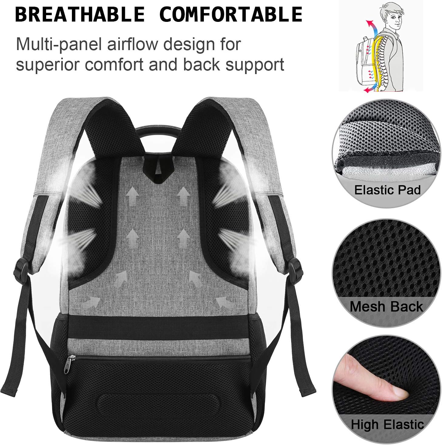 Tech Backpack for Laptops Up to 15.6 Inches with Integrated USB Power Port & Hidden Security Pocket | Polyester Daypack for College Students | Thomler