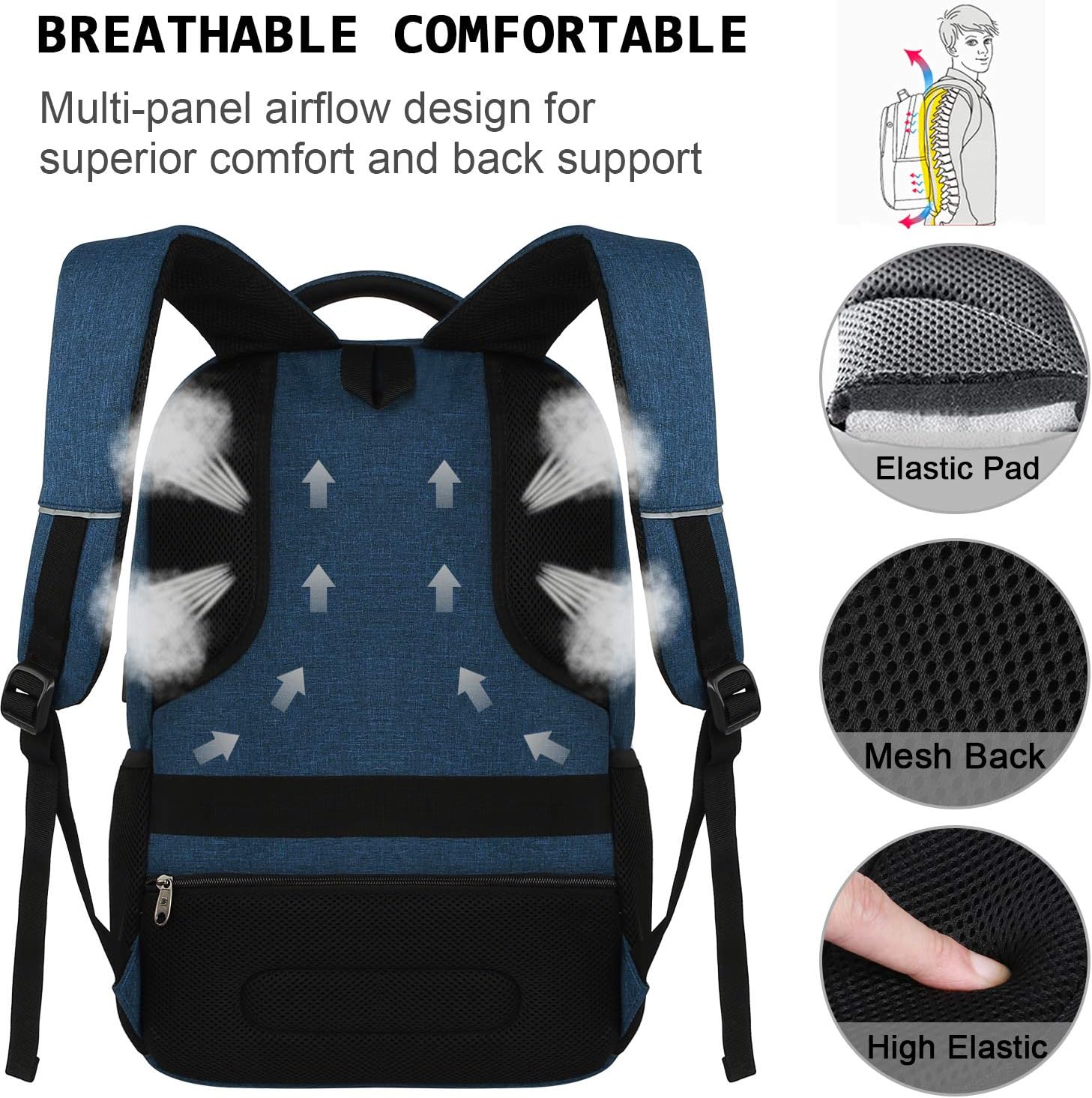 Tech Backpack for Laptops Up to 15.6 Inches with Integrated USB Power Port & Hidden Security Pocket | Polyester Daypack for College Students | Thomler