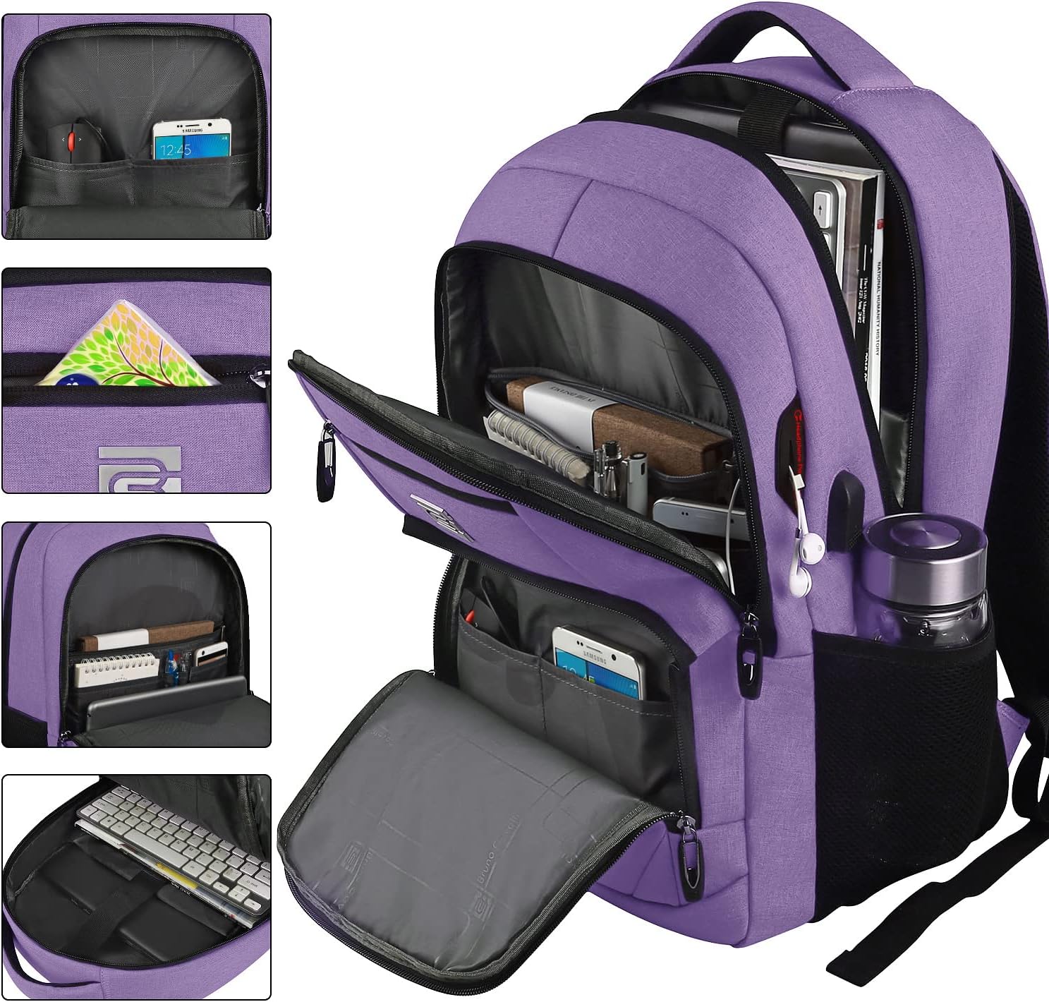 Tech Backpack for Laptops Up to 15.6 Inches with Integrated USB Power Port & Hidden Security Pocket | Polyester Daypack for College Students | Thomler