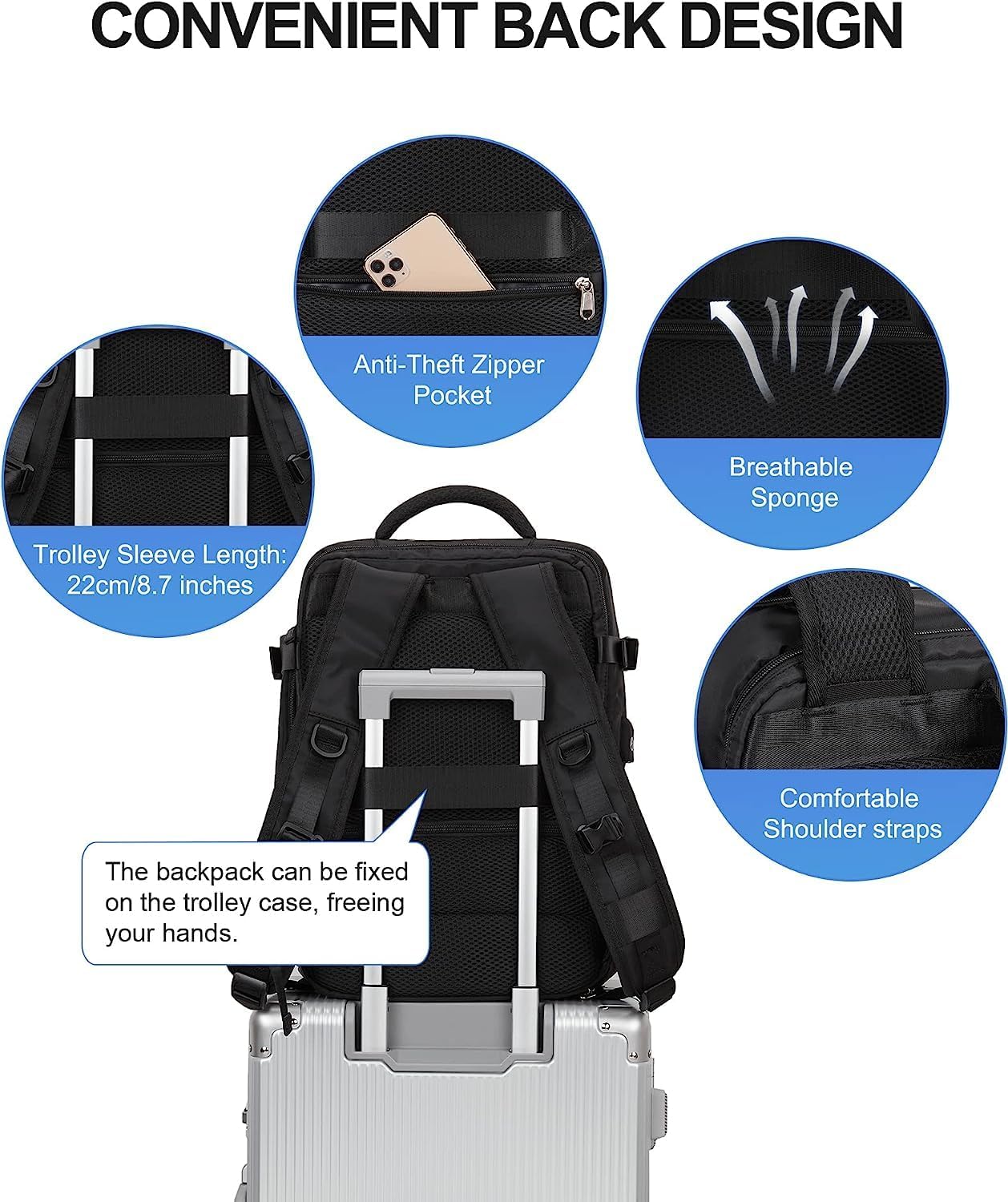 Large Travel Backpack 40L with Laptop Sleeve and Dedicated Shoe Section for Weekend Trips, Hiking & Daily Use | Thomler