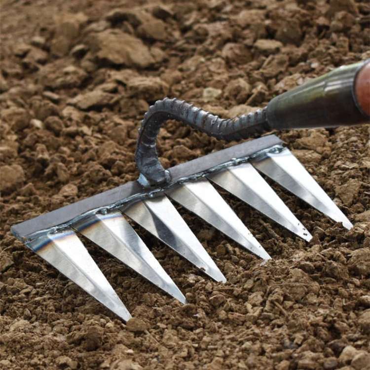 Stainless Steel Weed Removal Rake for Lawns & Gardens – Deep-Root Extractor Tool with V-Shaped Tines for Soil Prep & Weeding | Thomler