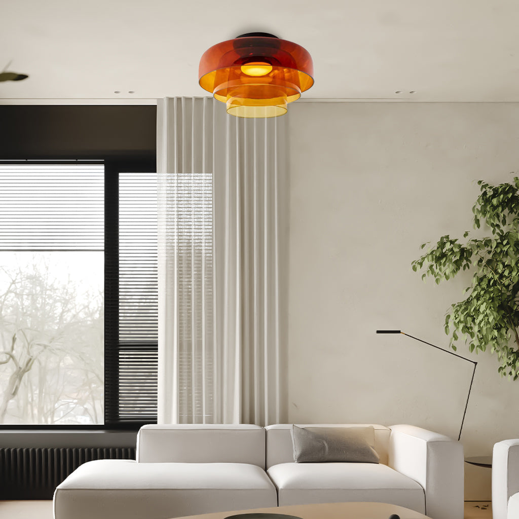 Ceiling Light Glass Multi-Layer Disc 16.5 in Contemporary Living Room Bedroom Dining Room Fixture | Thomler