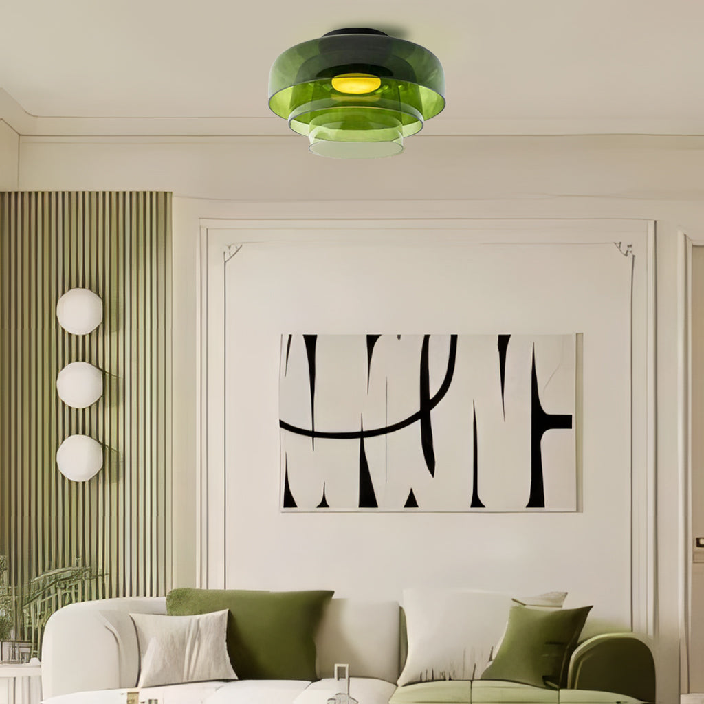 Ceiling Light Glass Multi-Layer Disc 16.5 in Contemporary Living Room Bedroom Dining Room Fixture | Thomler