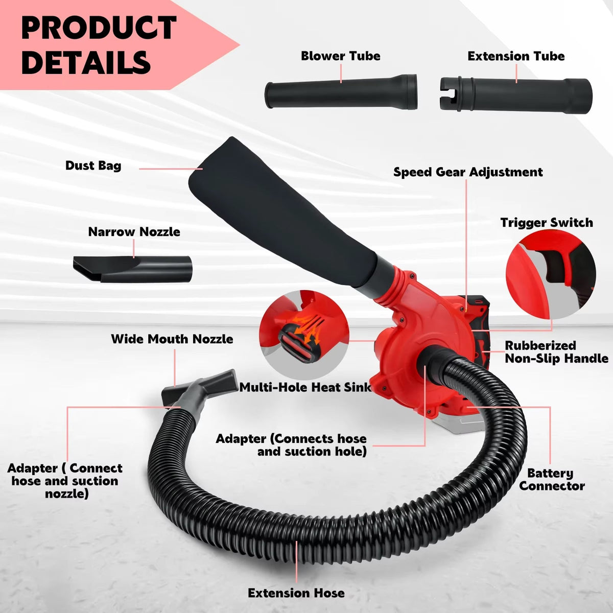 Cordless Brushless Leaf Blower & Vacuum with 18V Battery Compatibility – 6-Speed Handheld Yard Tool for Outdoor Cleaning, Indoor Dusting & | Thomler