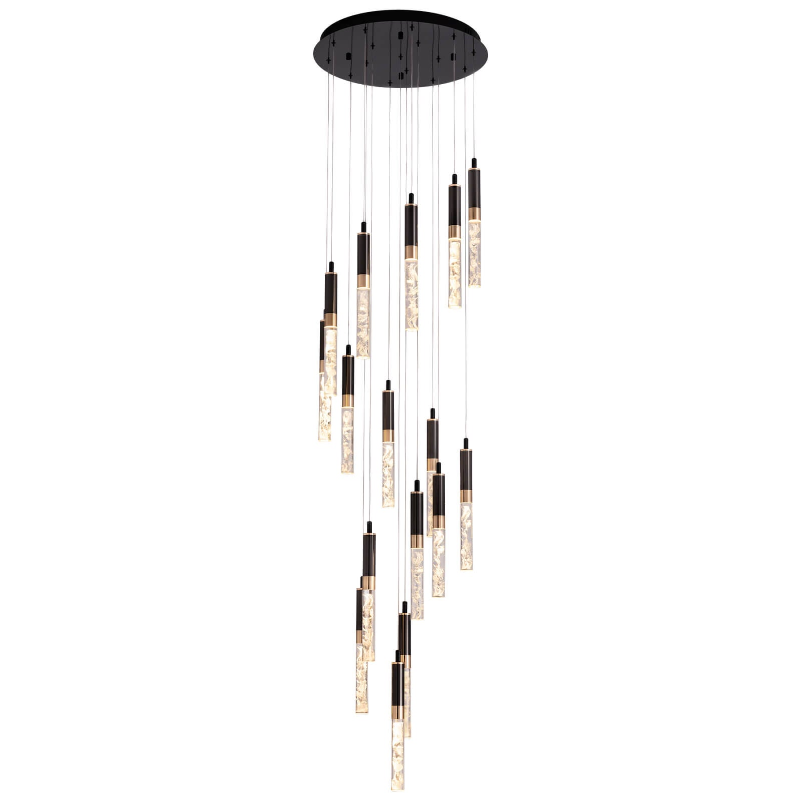 Chandelier Crystal LED 19.7 in x 118 in Black Adjustable Foyer Staircase Pendant Light Luxury Modern Ceiling Fixture | Thomler