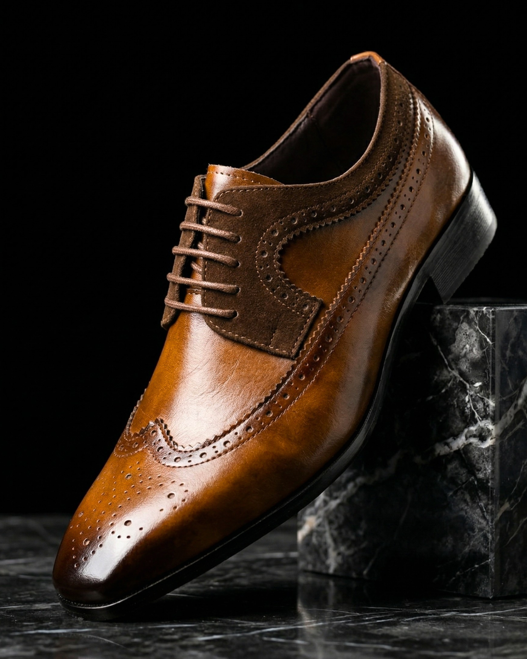 Men's Leather Oxford Dress Shoes with Wingtip Detailing & Suede Accents for Work, Weddings & Formal Occasions | Thomler