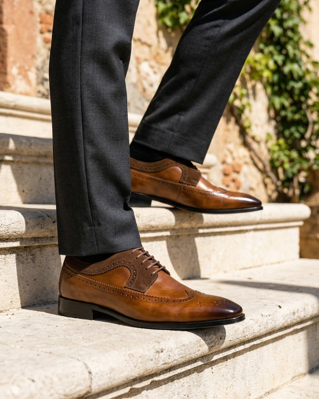 Men's Leather Oxford Dress Shoes with Wingtip Detailing & Suede Accents for Work, Weddings & Formal Occasions | Thomler