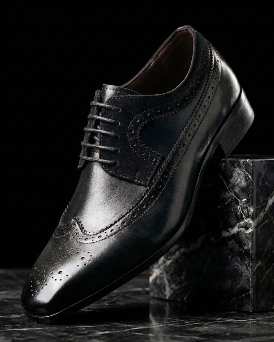 Men's Leather Oxford Dress Shoes with Wingtip Detailing & Suede Accents for Work, Weddings & Formal Occasions | Thomler