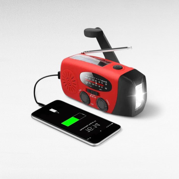 Emergency Hand Crank Radio with Flashlight & Phone Charger – Solar & USB Rechargeable Weather Alert AM/FM Radio for Power Outages, Camping | Thomler