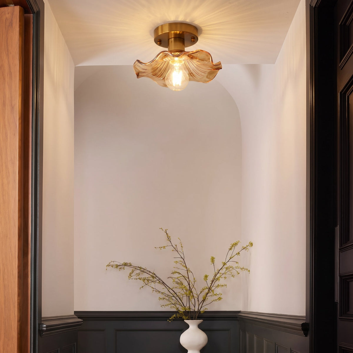 Flush Mount Ceiling Light Fixture – Flower Glass LED Lamp 23 in Diameter for Living Room Bedroom Kitchen | Modern Floral Design Overhead | Thomler