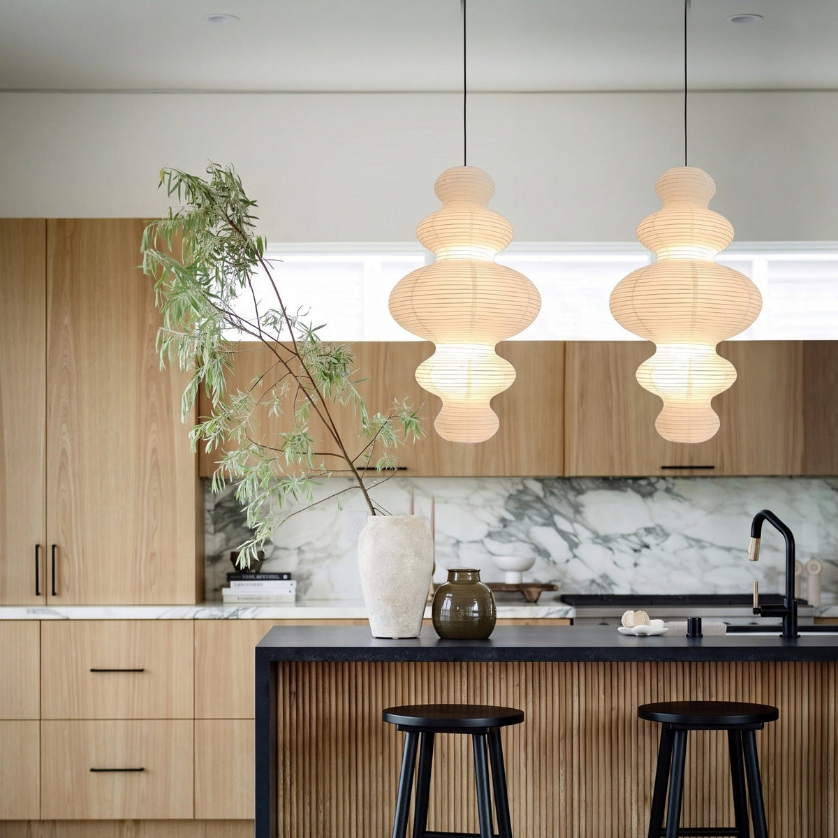 Layered Rice Paper Pendant Light for Dining Room, Contemporary Ceiling Lamp with Adjustable Height, 18 in Diameter Hanging Light Fixture | Thomler