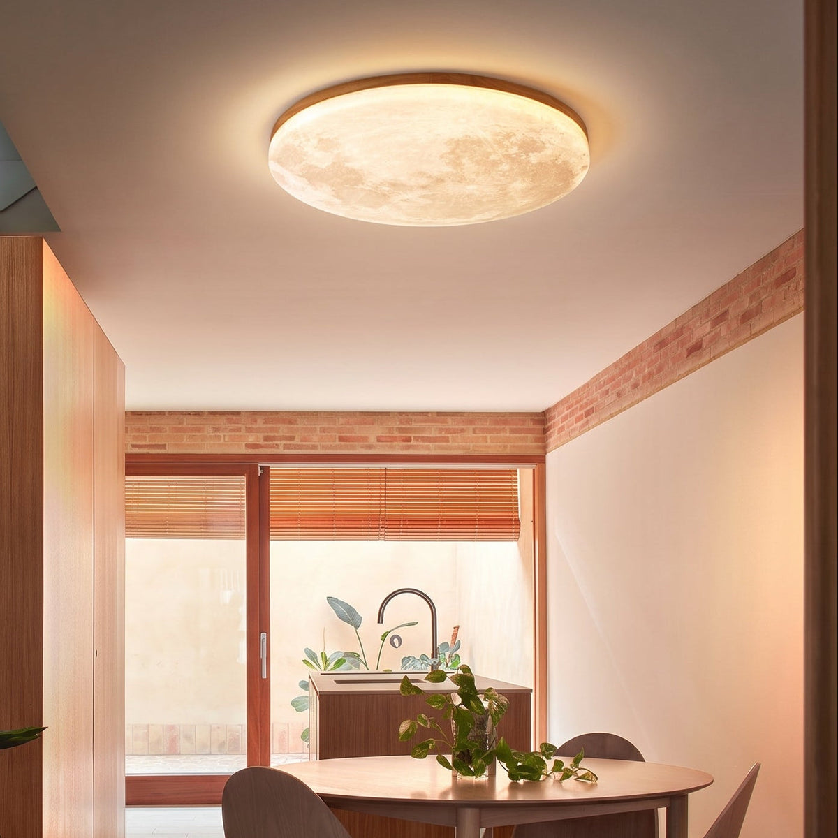 Round LED Ceiling Light Fixture with Dimmer – Wood Grain Finish Flush Mount for Bedroom & Living Room | Thomler