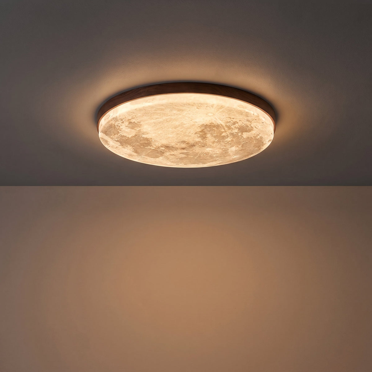Round LED Ceiling Light Fixture with Dimmer – Wood Grain Finish Flush Mount for Bedroom & Living Room | Thomler