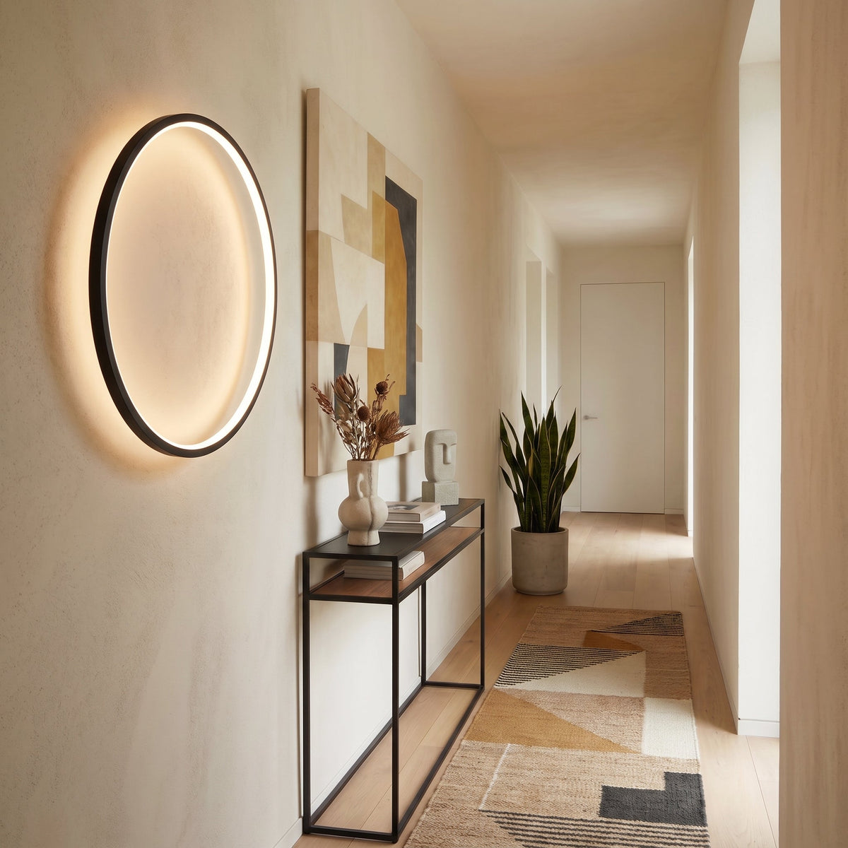 Modern Round LED Wall Sconce | Minimalist Circle Light for Dining Room Bar | USB Powered Ambient Lighting | Iron Acrylic Ring Design | Thomler