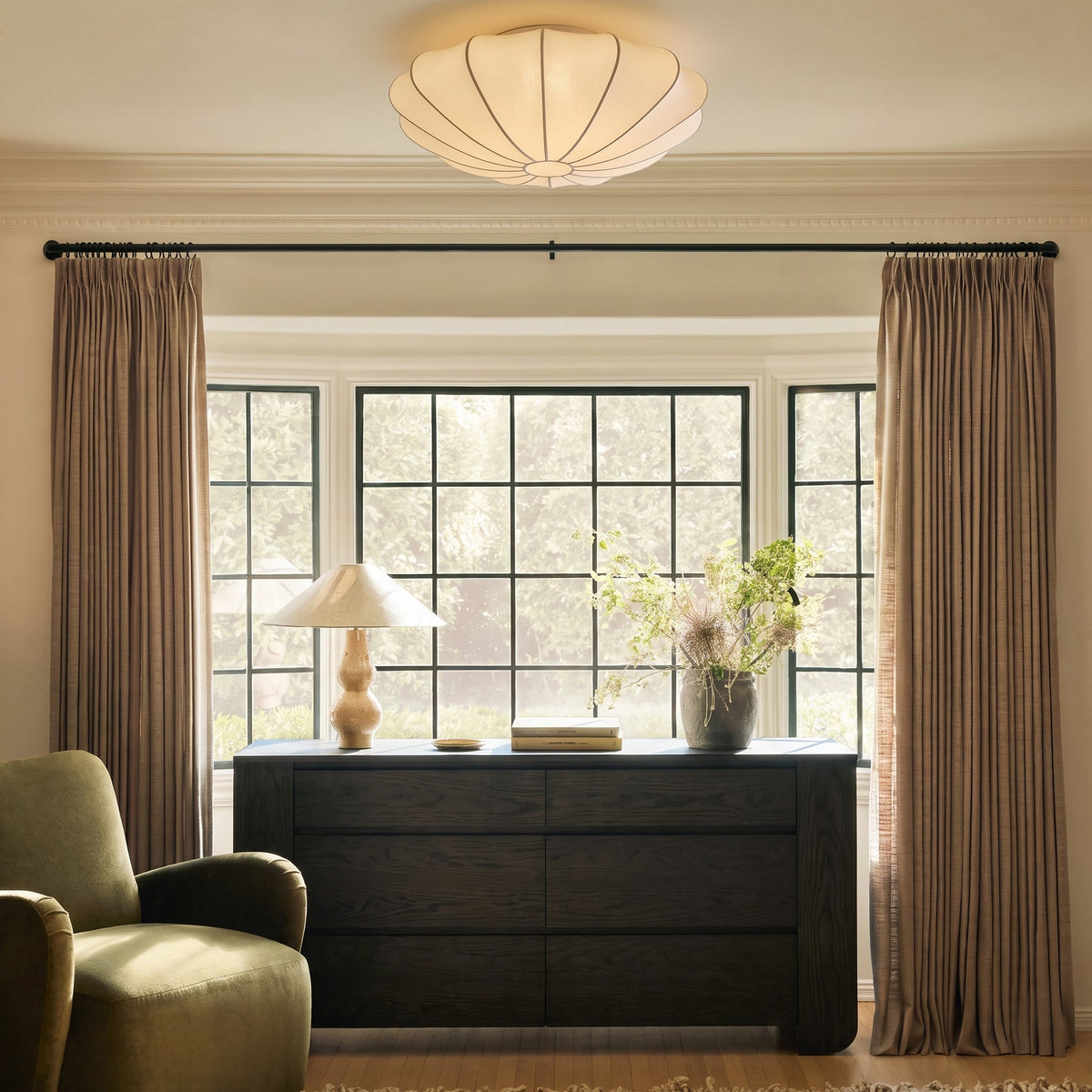 Silk Fiber Cocoon Flush Mount Ceiling Light with Warm Glow for Living Room & Bedroom | 3000K LED | Thomler