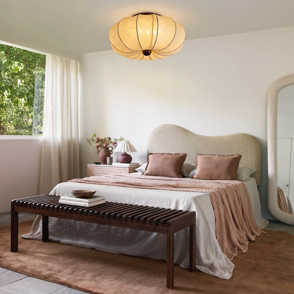 Fabric Flush Mount Ceiling Light – Round Drum Shade with LED – Classic Ceiling Fixture for Bedroom, Living Room, Hallway – Modern | Thomler
