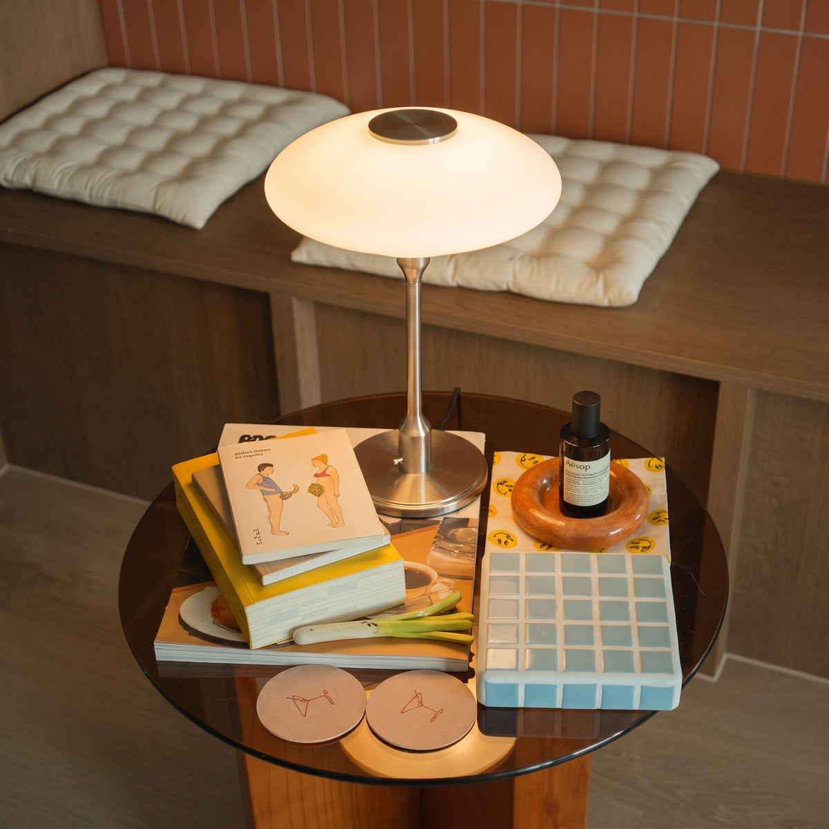 Modern Sculptural Table Lamp with Minimalist Metal & Glass Design for Nightstand, Desk & Side Table | Contemporary Nordic-Inspired Accent | Thomler