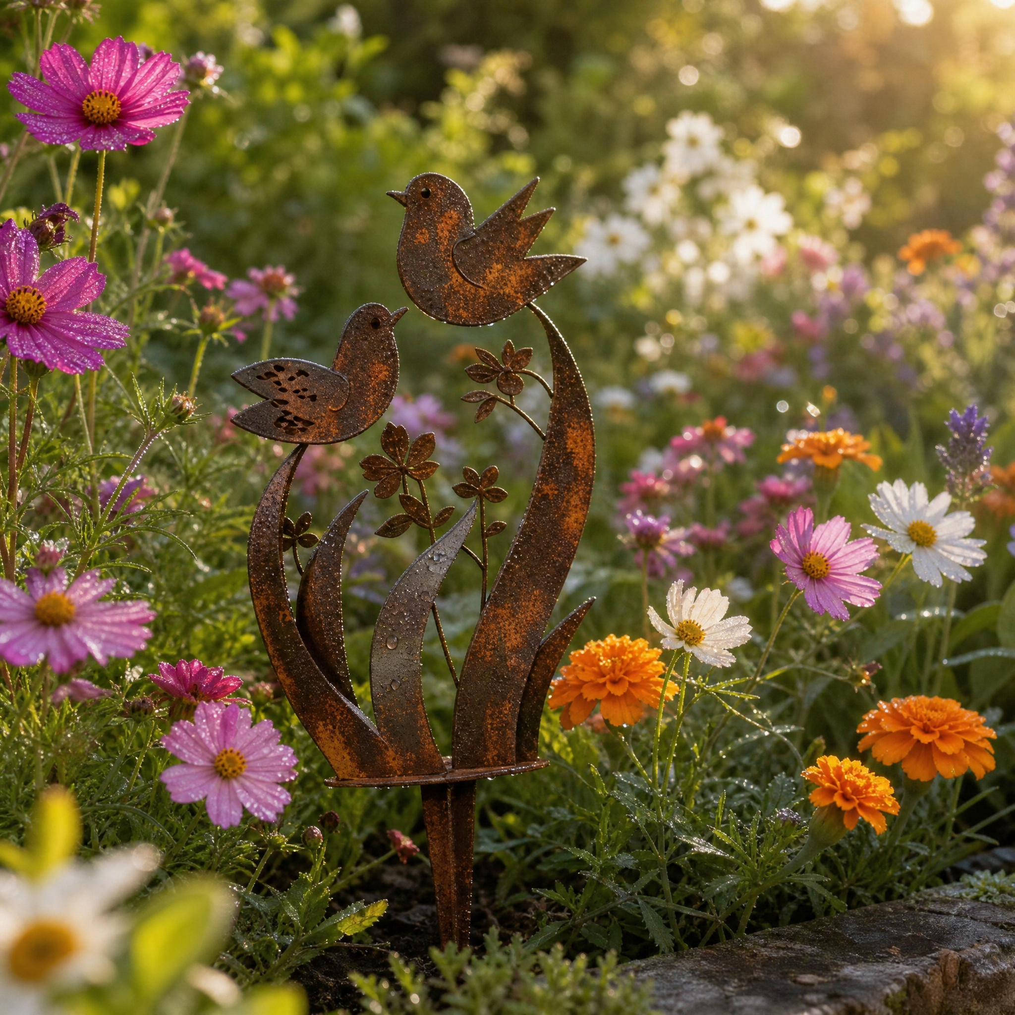 Metal Bird Silhouette Garden Stake with Wildflowers for Flower Beds and Planters Outdoor Yard Art Decoration | Thomler