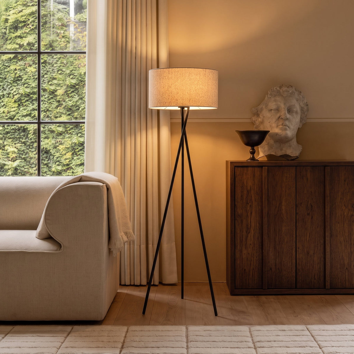 Silk Fabric Floor Lamp with Warm White LED – 63 in Modern Minimalist Standing Light for Living Room & Bedroom | Thomler