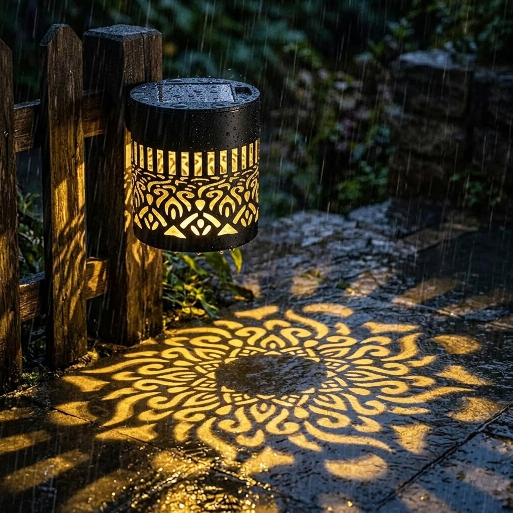 Solar-Powered Decorative Iron Light with Mandala Shadow Projection for Outdoor Walls, Patios, Gardens & Fences — Automatic Dusk Sensor, Weat | Thomler