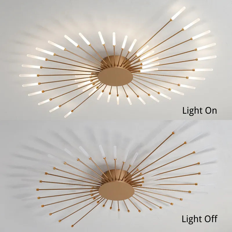 Starburst Flush Mount Ceiling Light Black Gold Modern Firework LED Fixture Bedroom Living Room Natural White Hardwired Indoor | Thomler