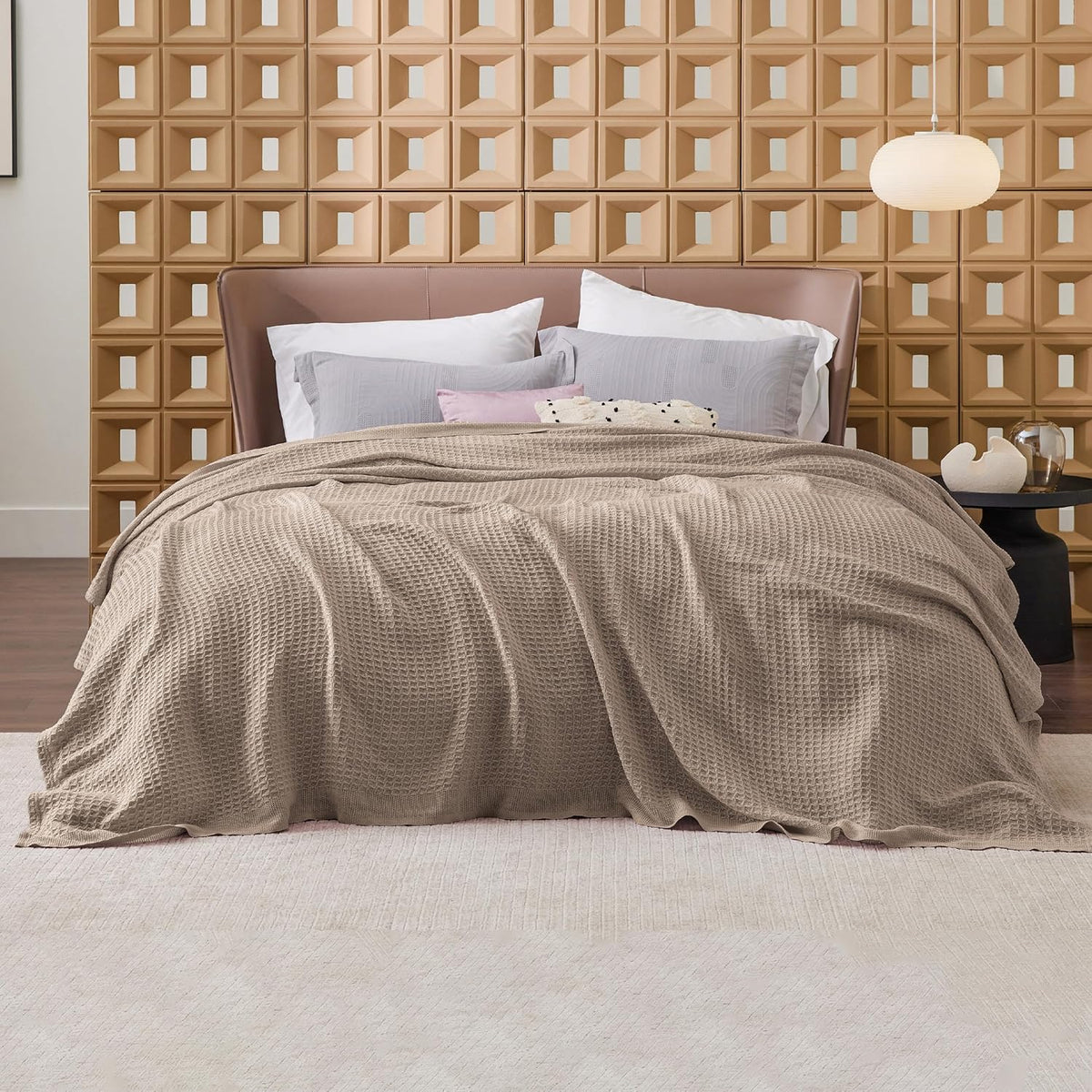 100% Cotton Waffle Weave Throw Blanket Queen King Breathable Lightweight Bed Cover for All Seasons Couch Sofa Bedroom Layering Textured | Thomler